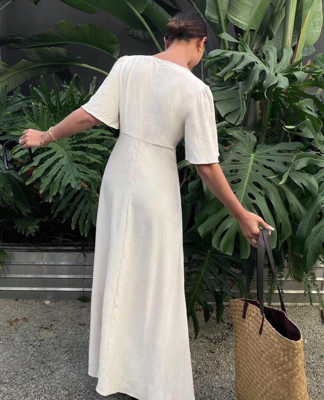 Vestido informal de unicolor con manga abullonada albaricoque A25QB02