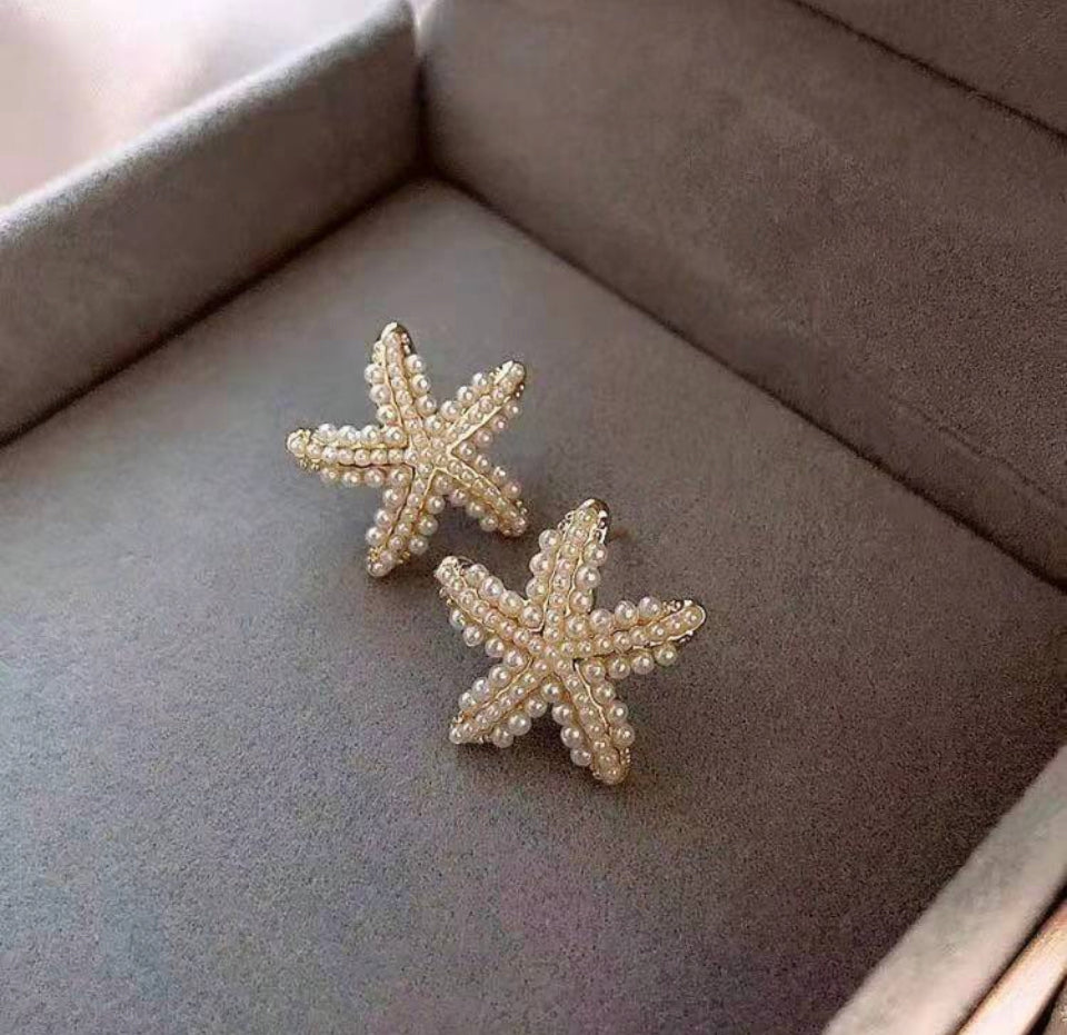 Estrella Encantada 1 Par de Aretes con Forma de Estrella de Mar Z. F25NW01