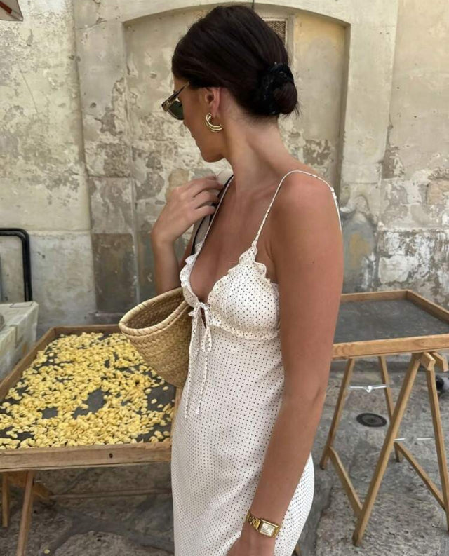 Vestido casual corto con estampado de lunares A25ÑX02