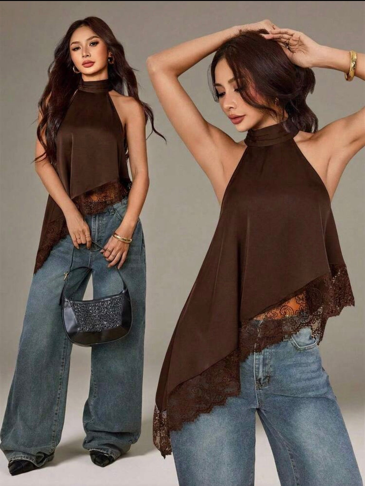 Blusa asimétrica de encaje