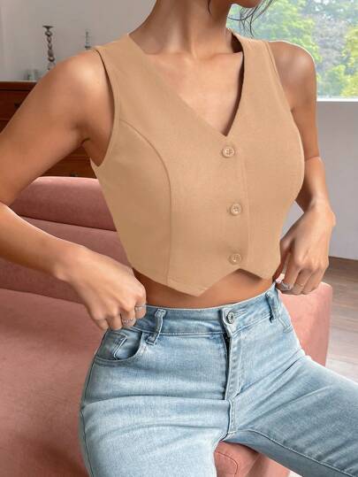 Chaleco de Cuello en V con botones M25LI08