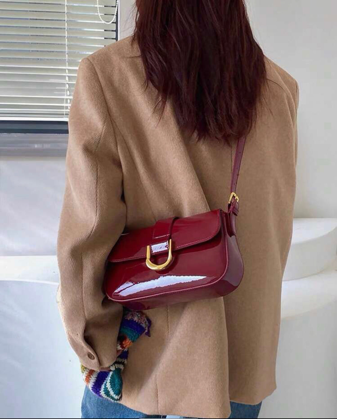 Bolso de piel sintética de moda burdeos A25QK06