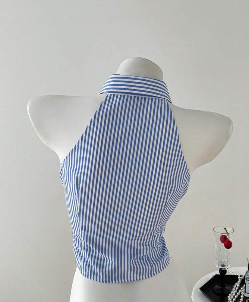 Camisa de manga corta y ajustada sin mangas a rayas A25PR02