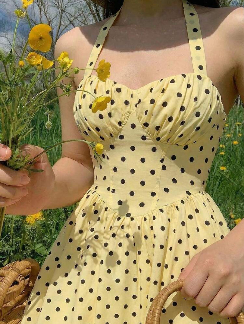 VESTIDO AMARILLO CON LUNARES NEGROS JL26AA06