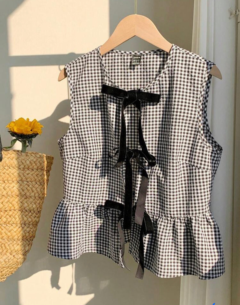 Camisa sin mangas con estampado de cuadros A25PH02