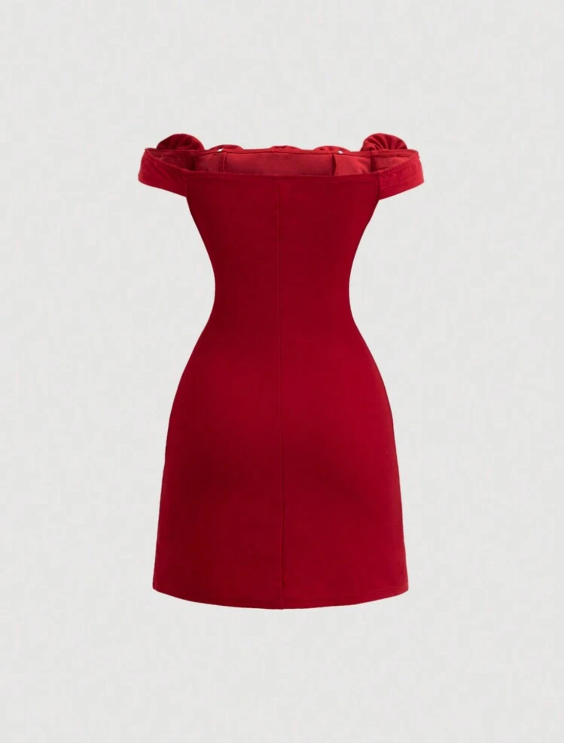 Vestido rojo sólido con hombros A25PM04