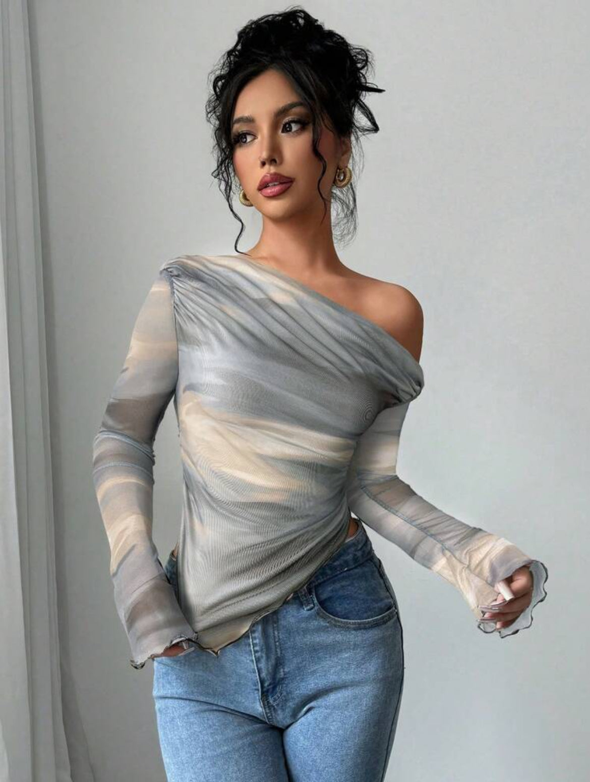 Blusa manga larga cuello asimétrico AG25TÑ09