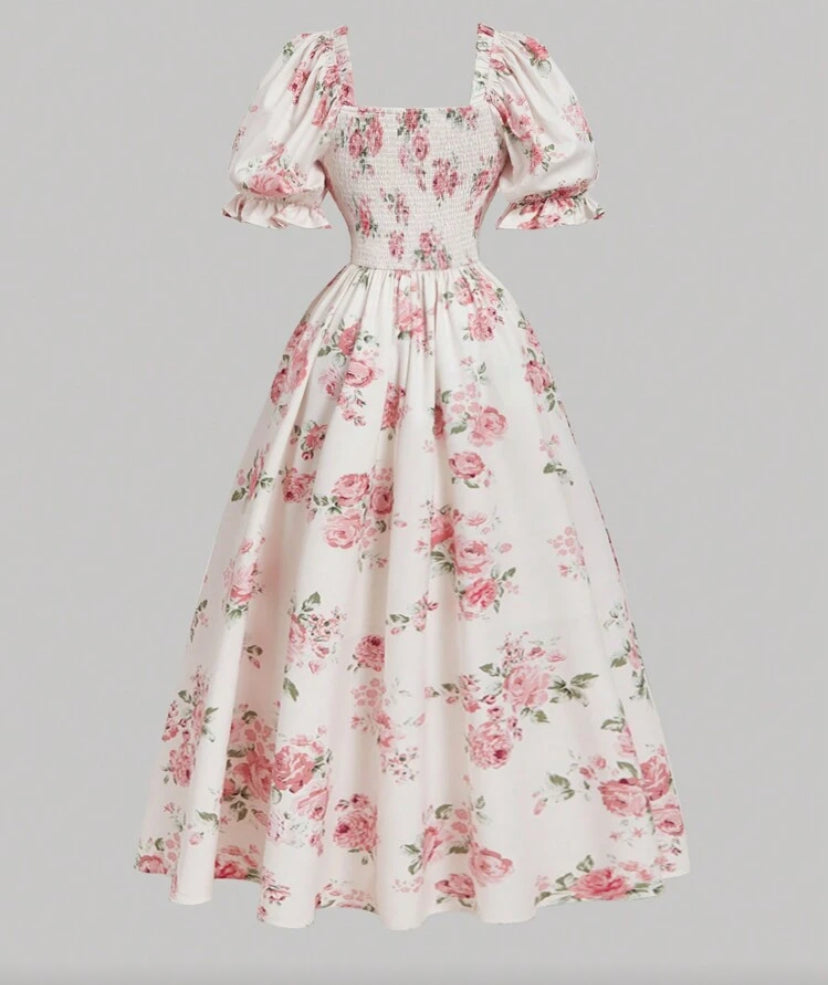 Vestido floral de manga abullonada O25VW07