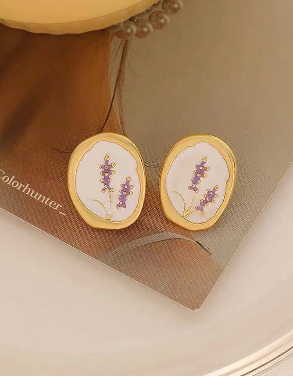 Floral Melodía Aretes Florales con Detalles Geométricos Z. F25NL03