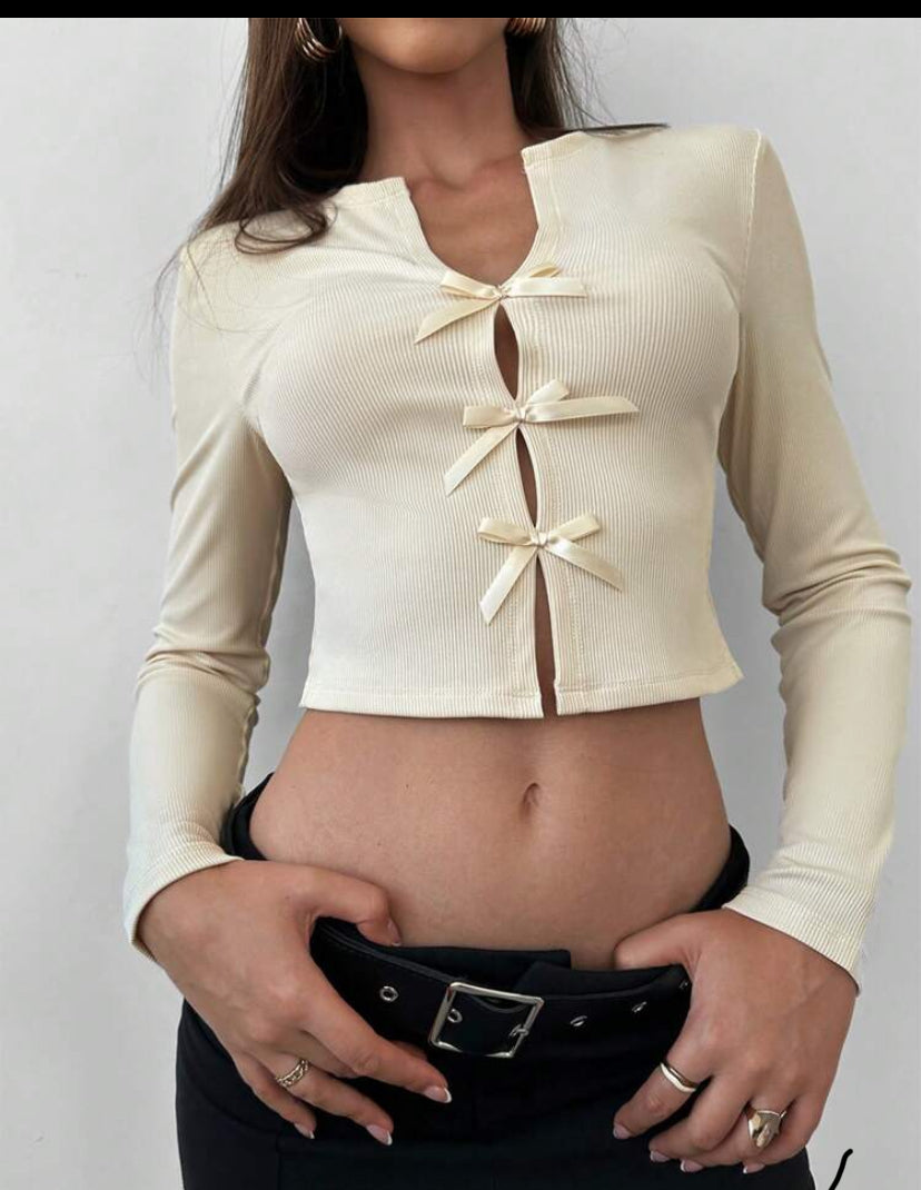 Top casual de manga larga con cuello en V A25PI03