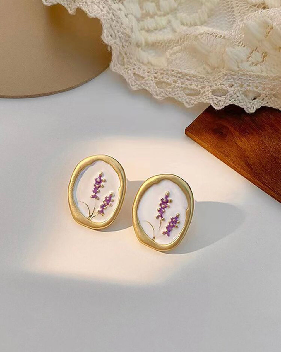 Floral Melodía Aretes Florales con Detalles Geométricos Z. F25NL03