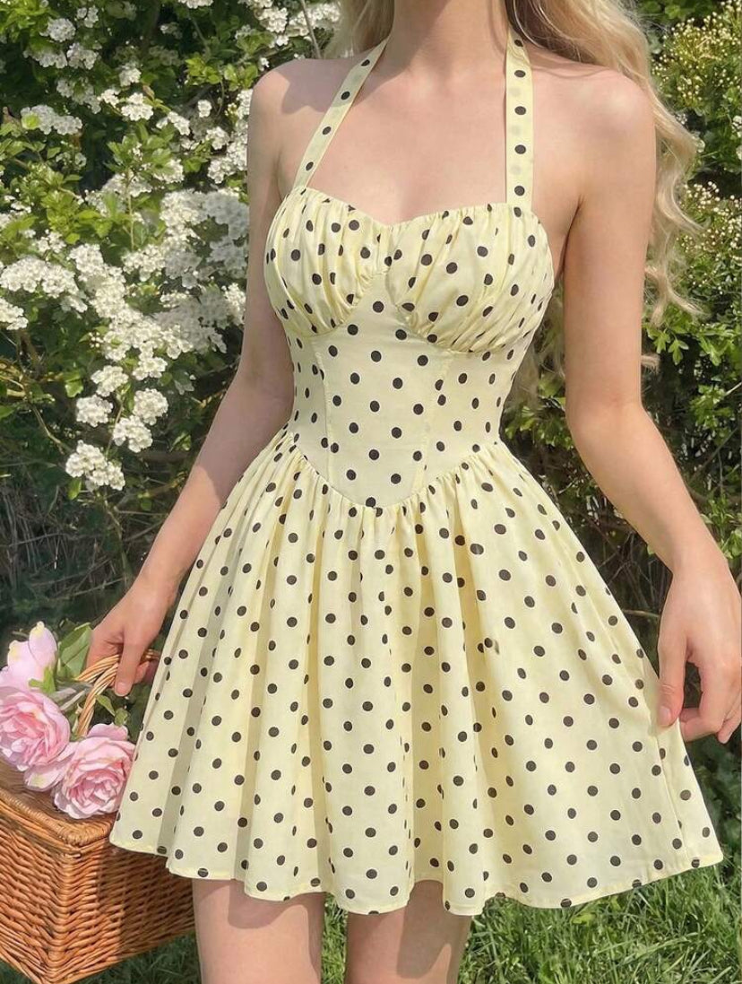 VESTIDO AMARILLO CON LUNARES NEGROS JL26AA06