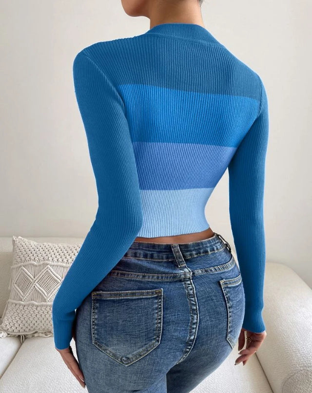 Suéter Corto con Cuello Tortuga y Bloques de Color E25MR07