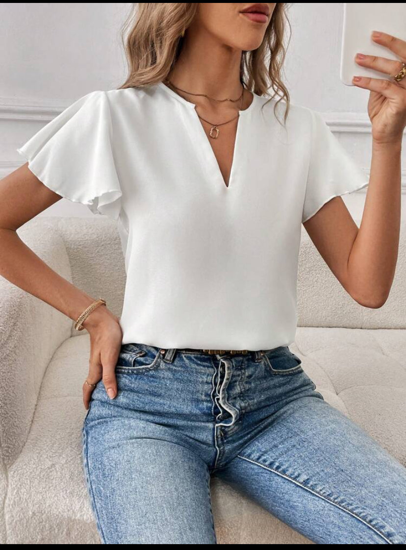 Blusa holgada de verano con escote en V A25PQ03