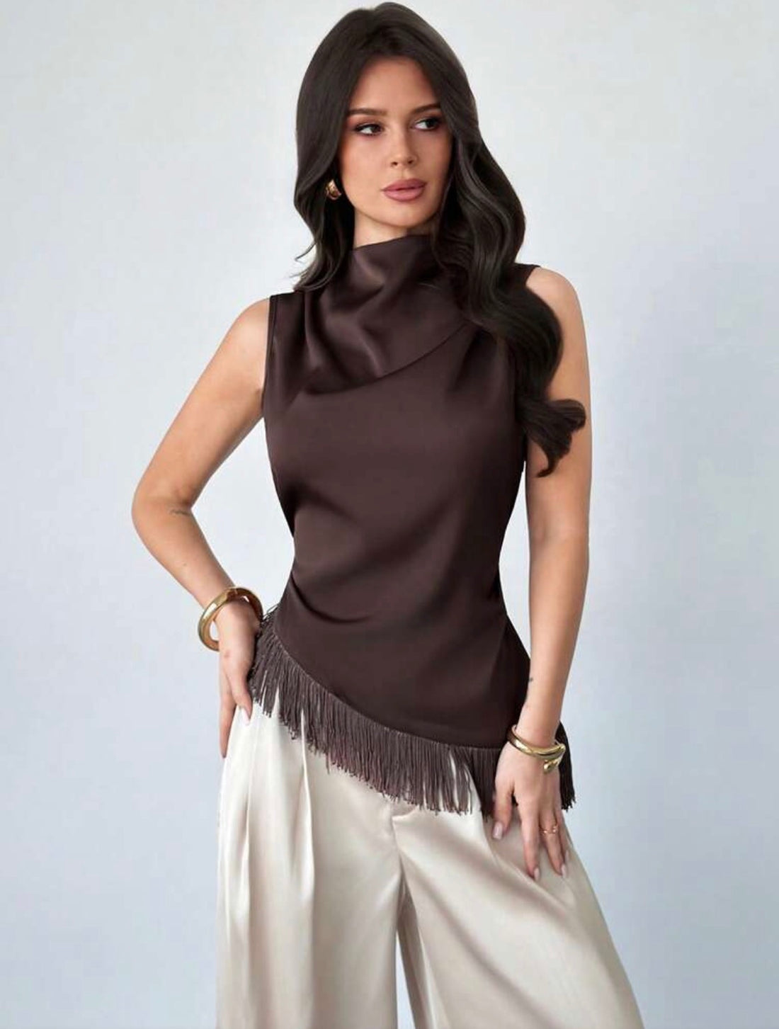 Blusa satén marrón