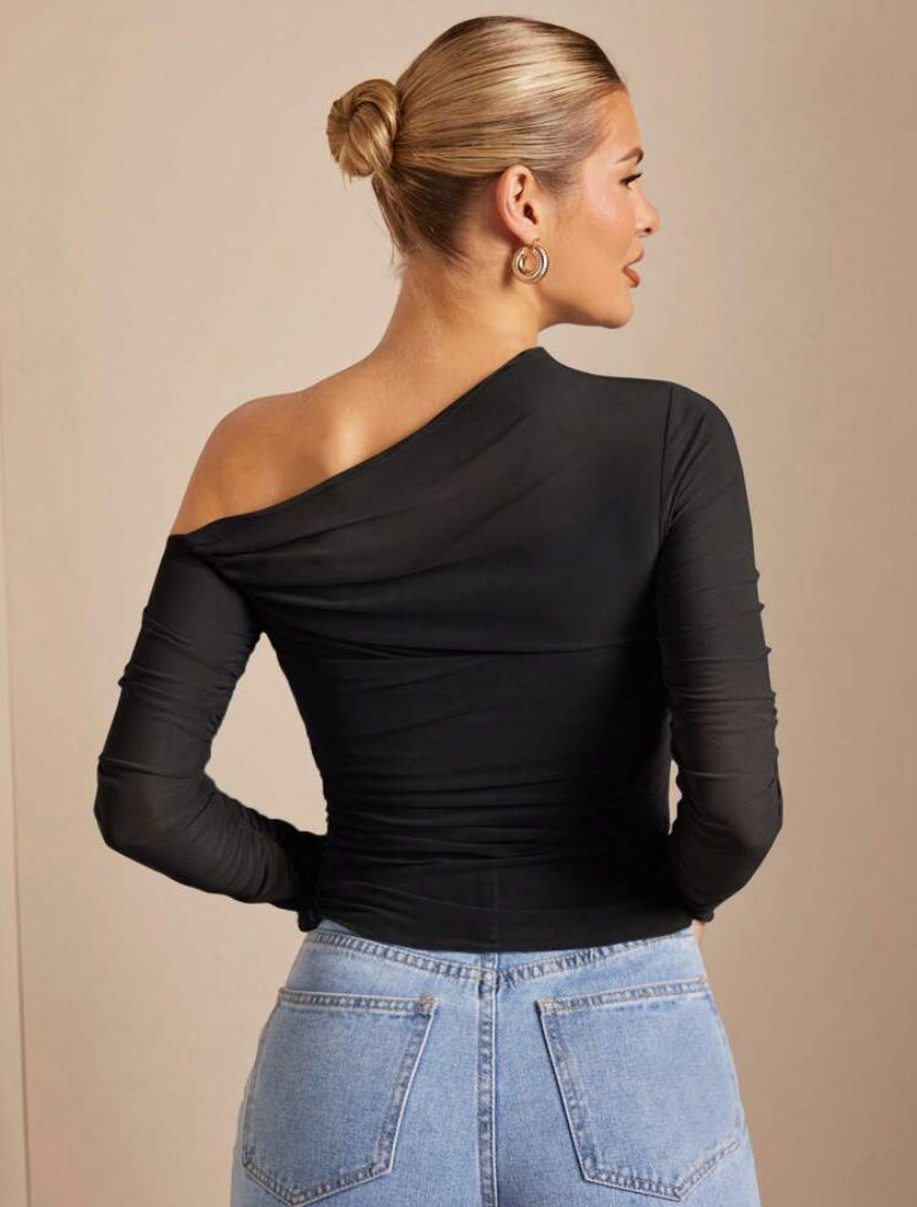 Sombra fina blusa ajustada de malla AG25TP07