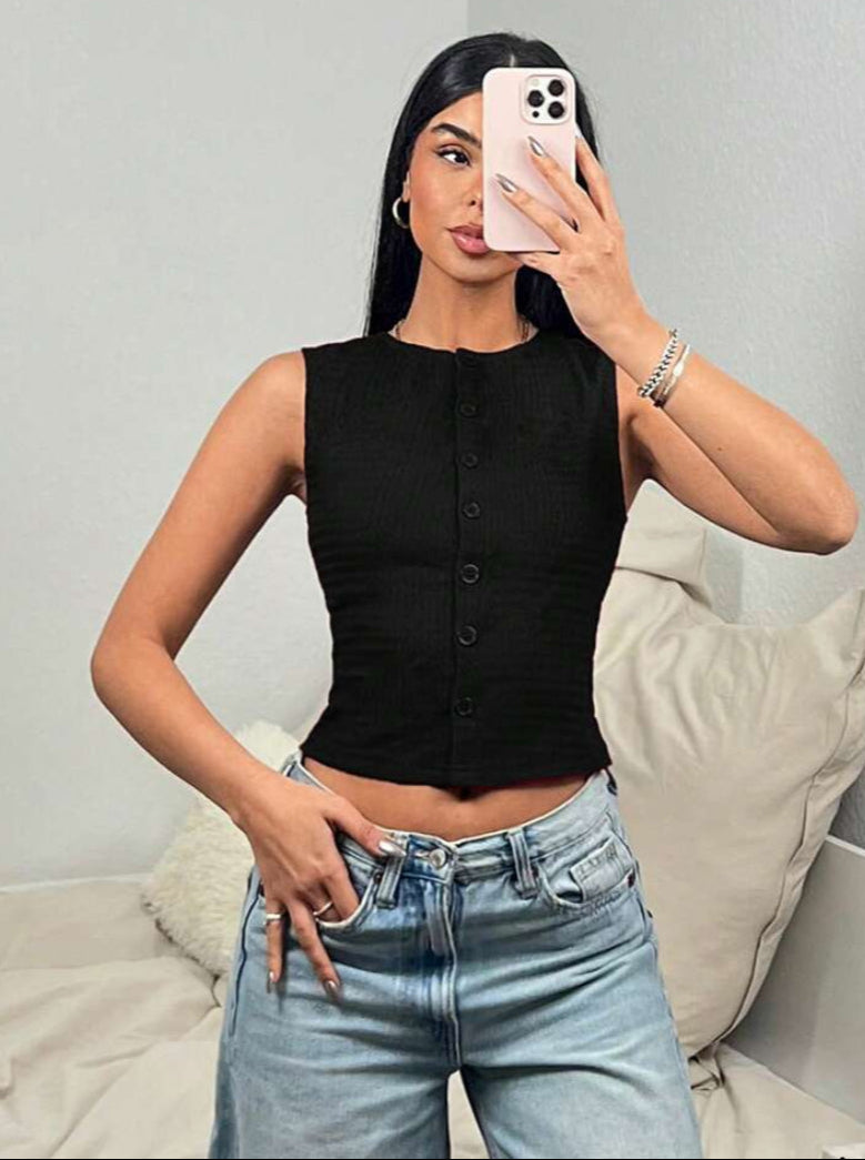 Blusa sin mangas casual con botones delanteros A25PQ07