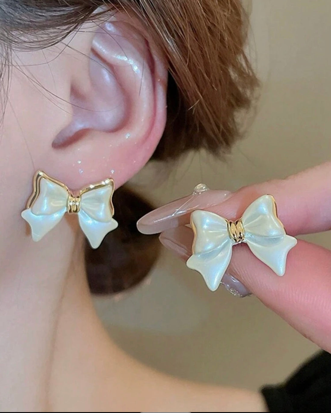 Pendientes elegantes y dulce de lazo blanco C A25QD02