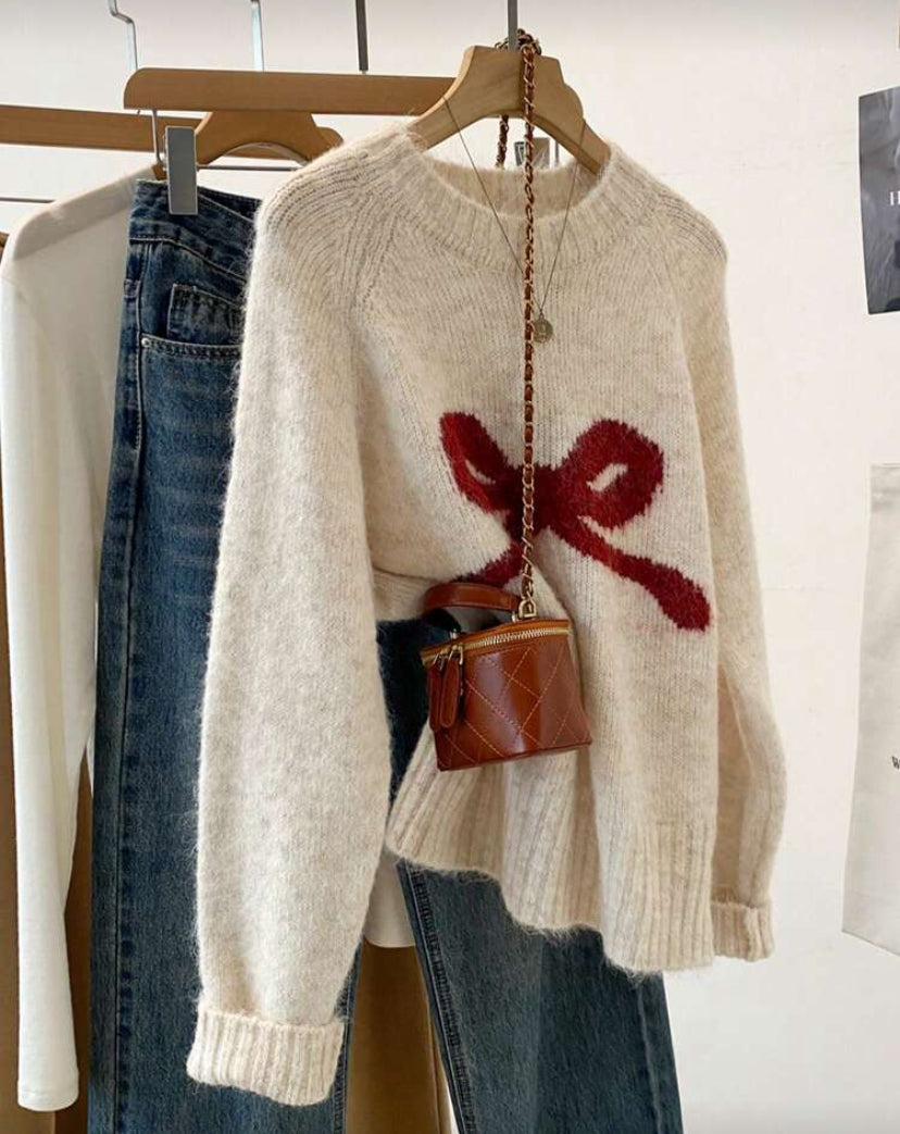 Suéter con estampado de moño D25XB03