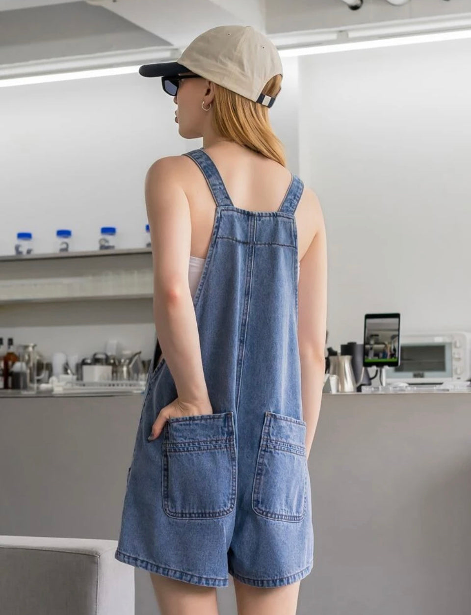 Moda Mosaic Mono De Mezclilla Con Doble Bolsillo M25ÑY05