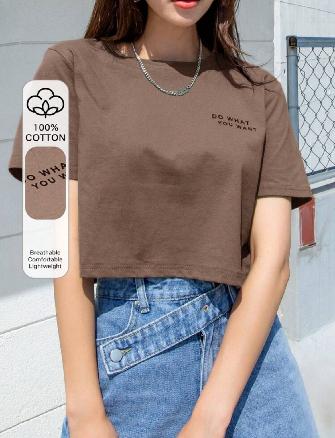 Camiseta de manga corta de verano con estampado café A25PY010