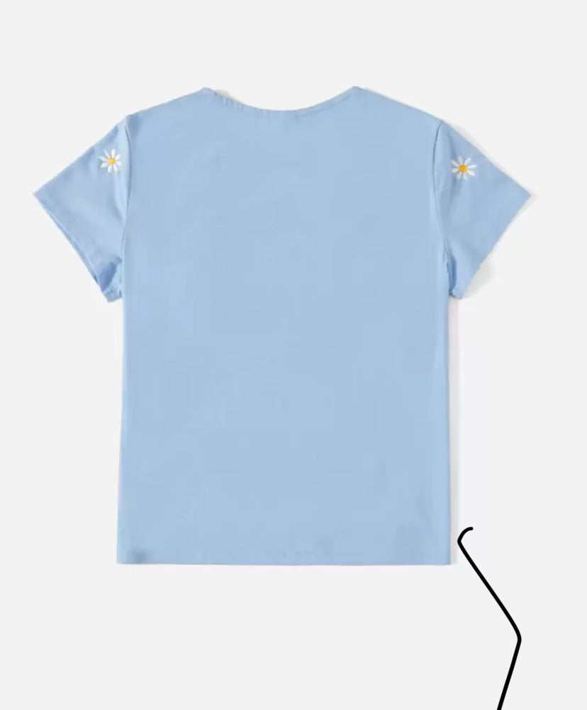 Camiseta de manga corta con bordado floral casual A25PT02