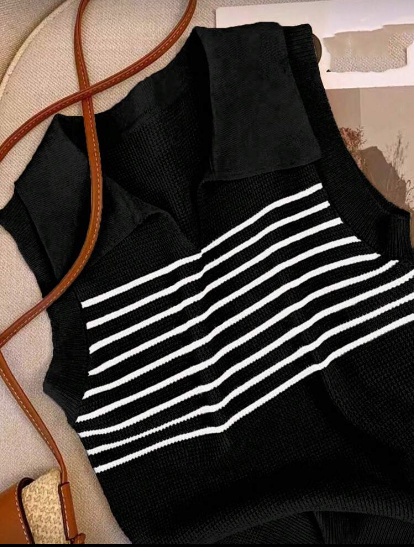 Chaleco de punto con cuello polo F26YA05 💗