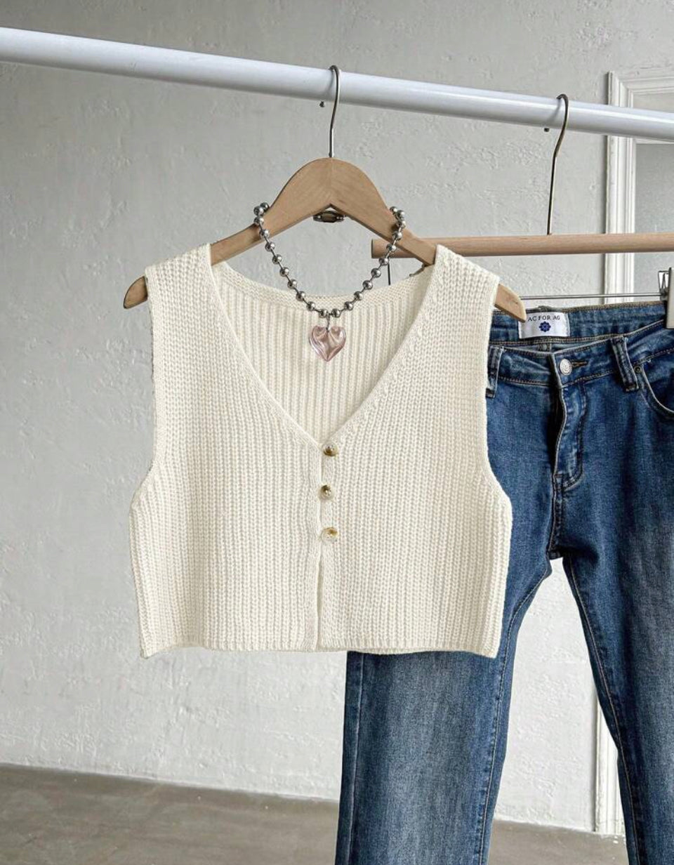 Blusa de Punto Acanalado con Botones. A25PB02