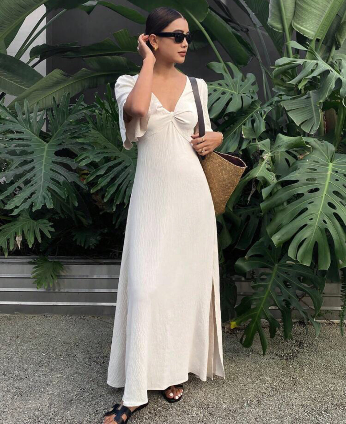 Vestido informal de unicolor con manga abullonada albaricoque A25QB02