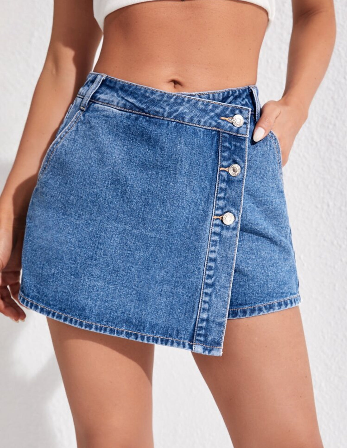 Giro de estilo Skort mezclilla de talle alto M25ÑT02