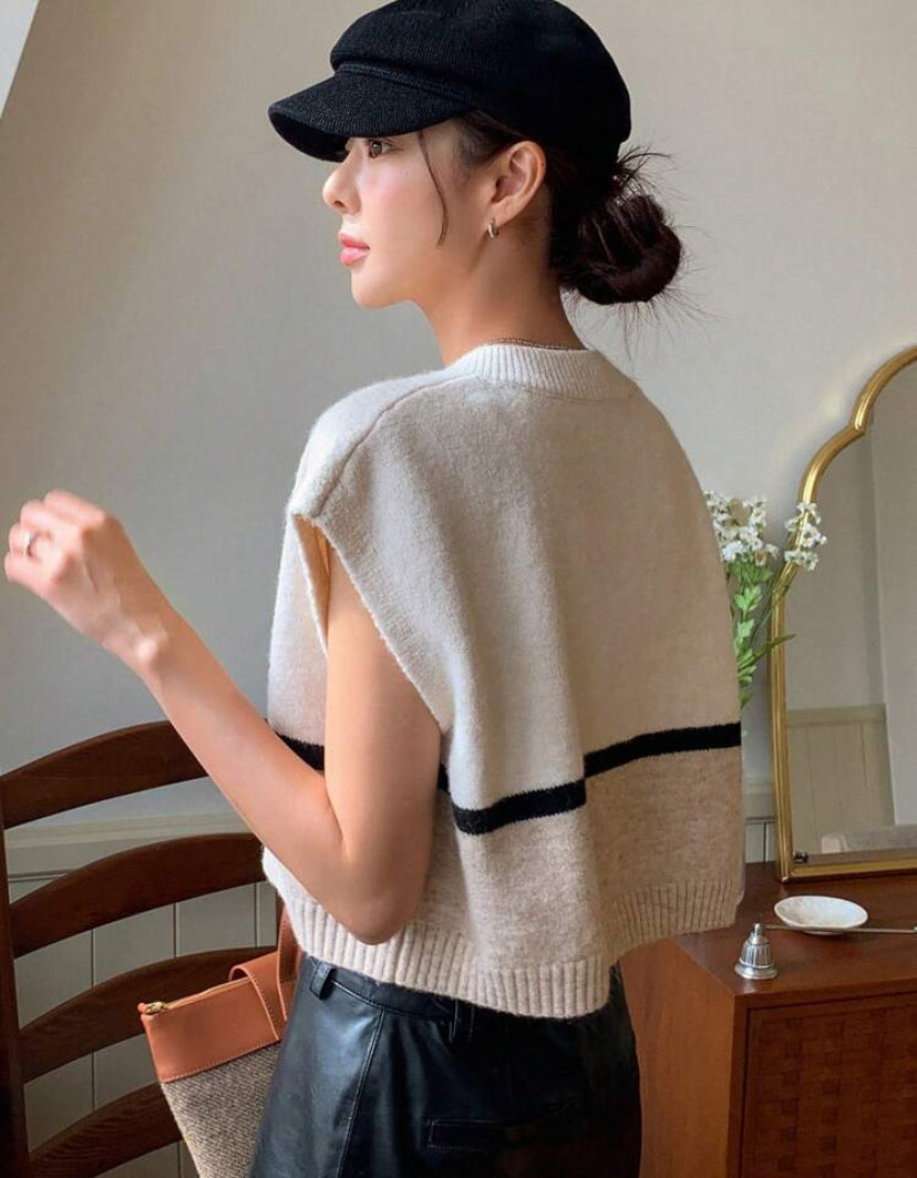 Chaleco de sueter con bloque de color AG25TR02