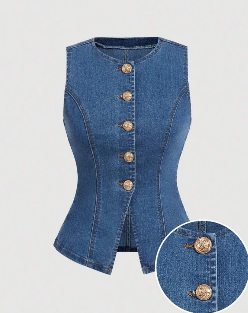 Top de mezclilla sin mangas A25PK06