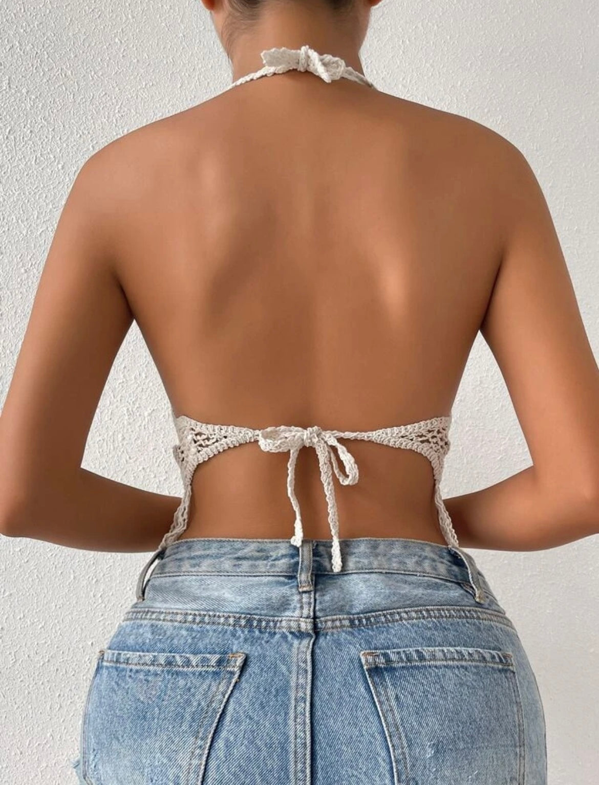 TopMaster Top con patrón floral ribete y fleco halter M25PB08