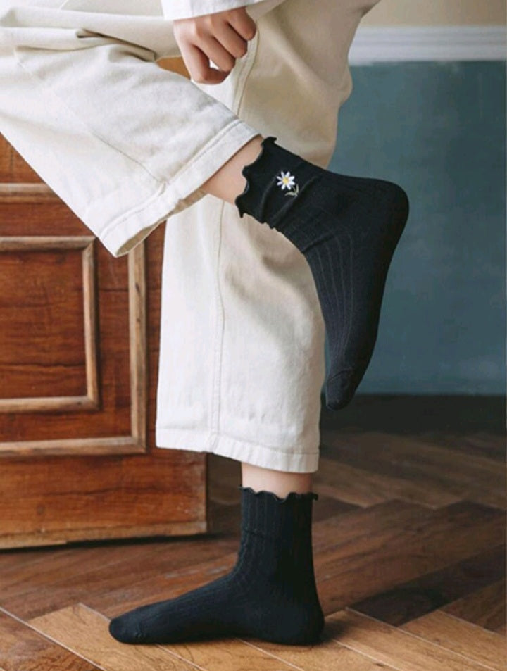 Calcetines con Bordado de Flor A25EF09