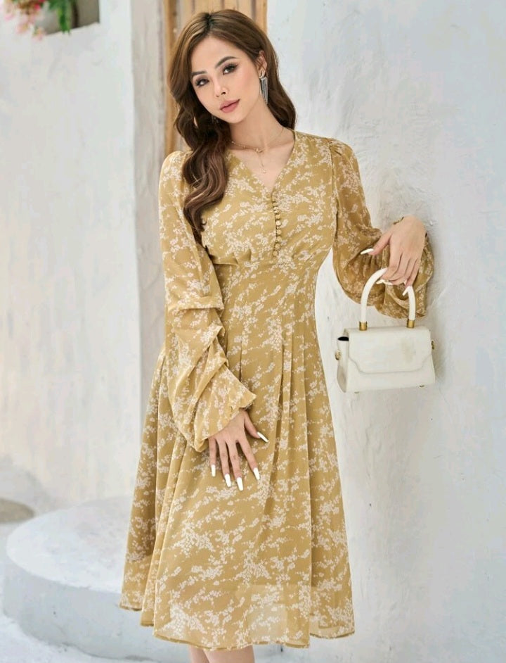 Vestido Floral de Manga Farol GJ04