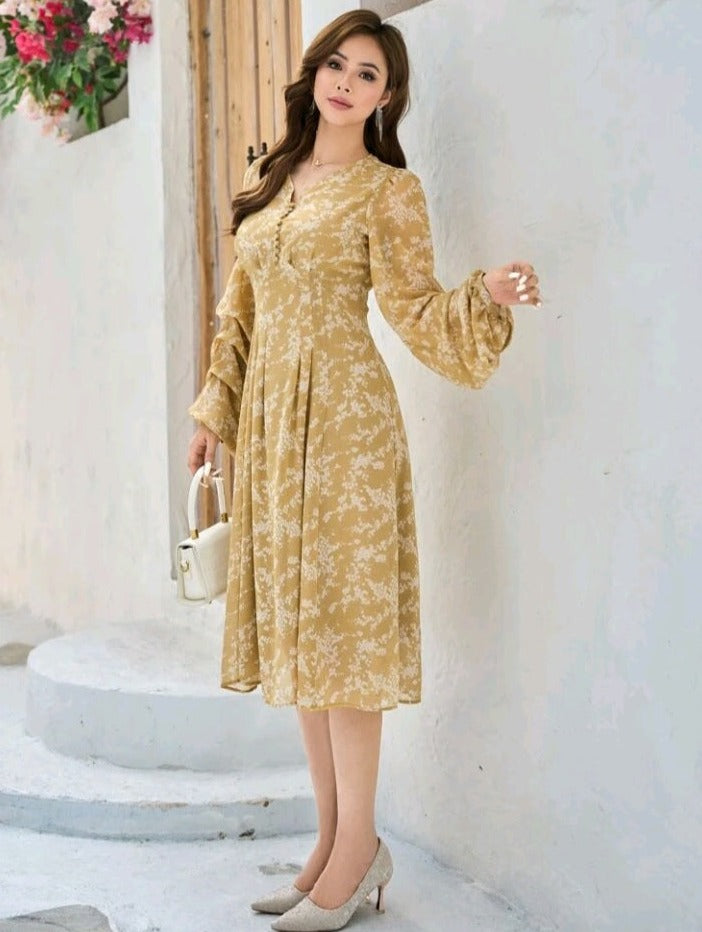 Vestido Floral de Manga Farol GJ04