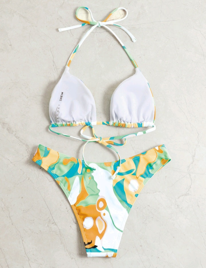 Bikini Triángulo Halter con Estampado (778)