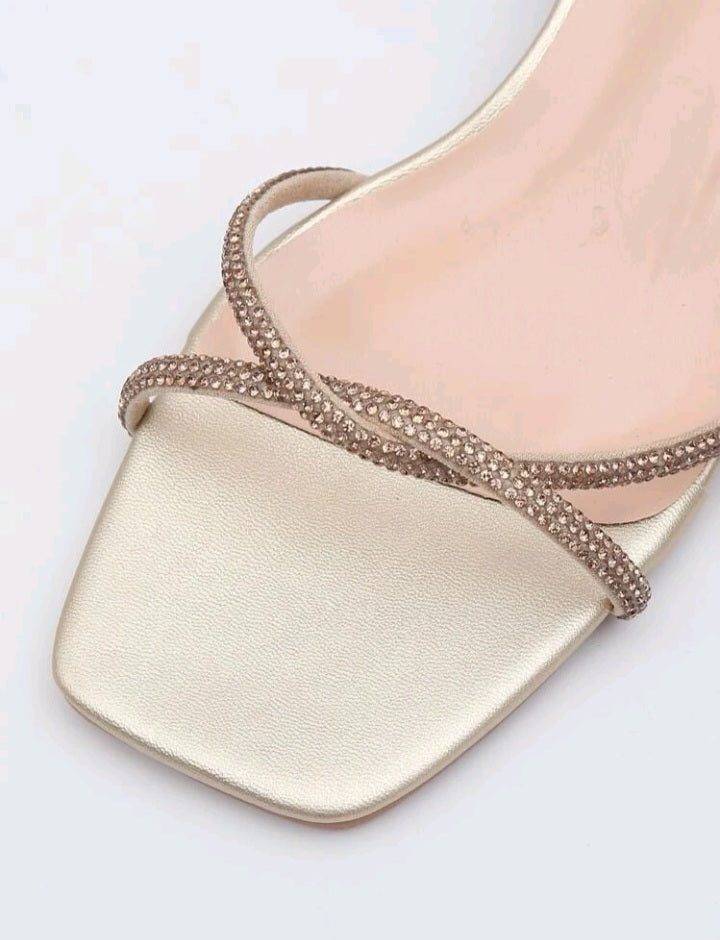 Sandalias de Tacón Grueso con Decoración de Diamantes (906)