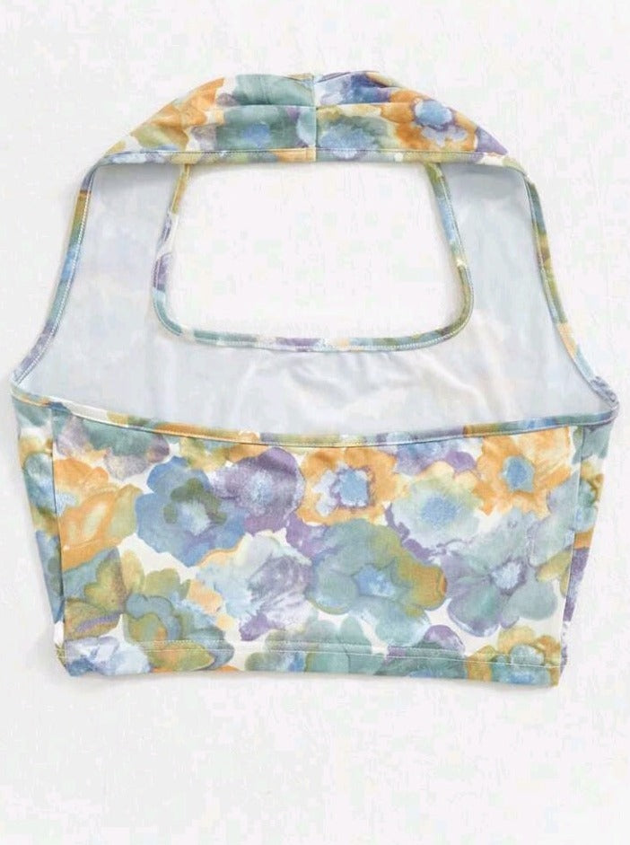 Blusa de Cuello Halter con Estampado Floral (936)