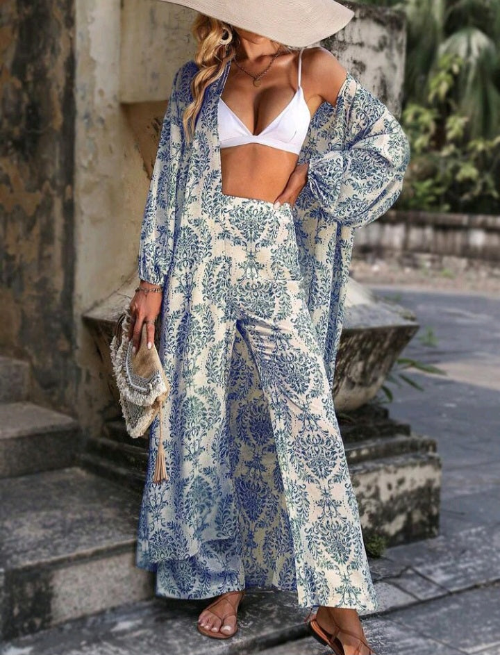 Camisa de Manga Farol y Pantalones de Pierna Ancha (582)
