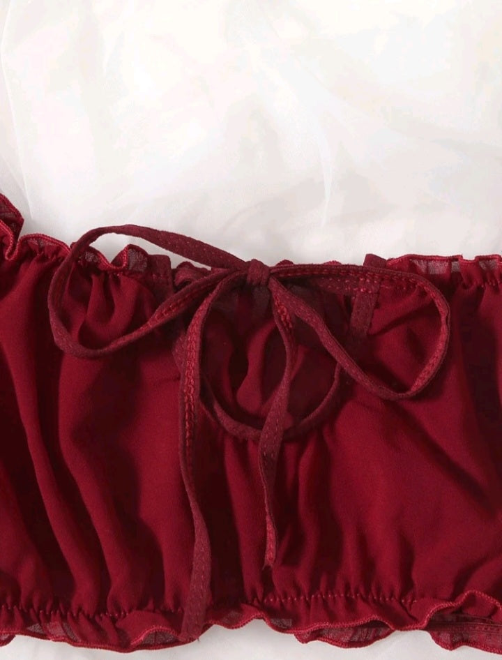 Set de Lencería de Gasa Ribete Fruncido (229)