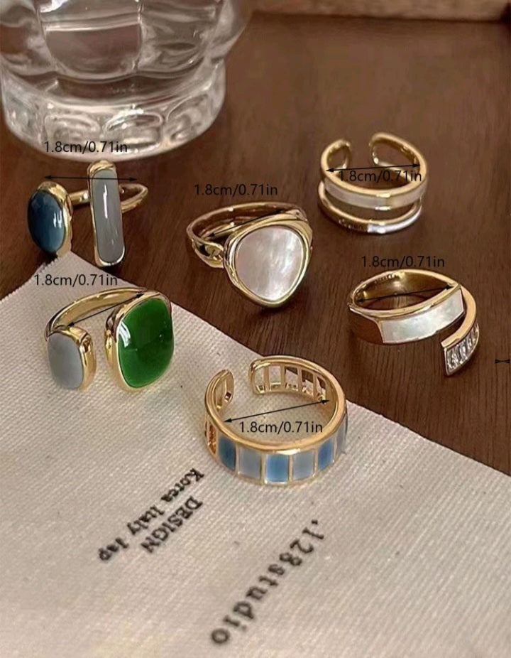 Anillo Celestial Set de 6 Anillos de Esmeralda Minimalistas KV02