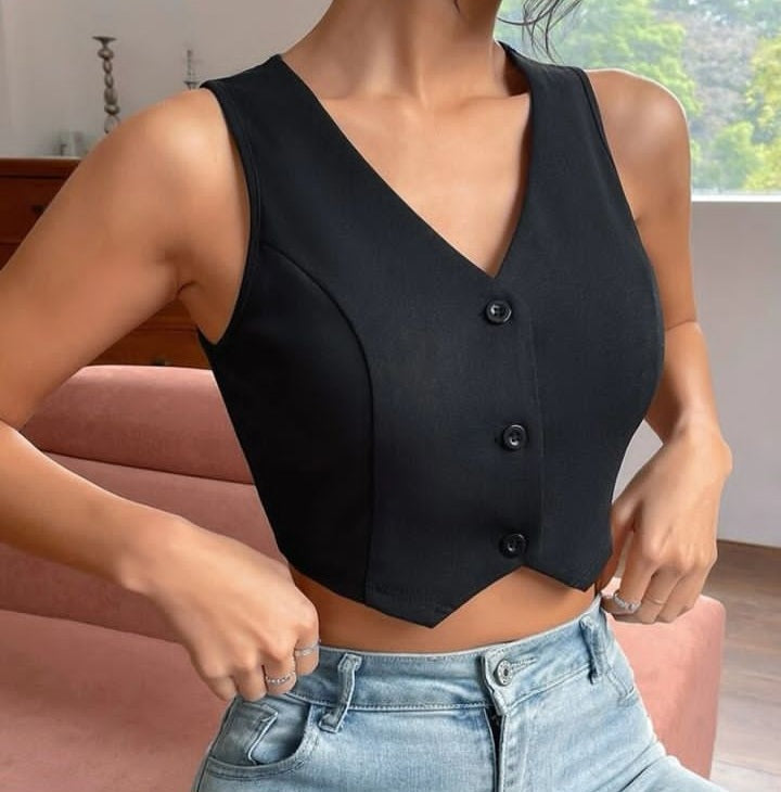 Chaleco de Cuello en V con botones M25LI08