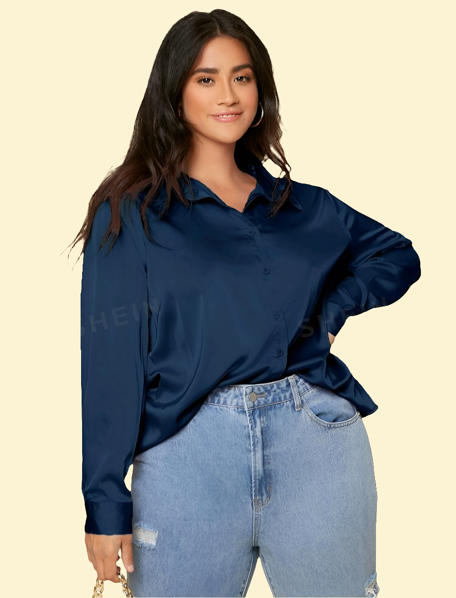 Camisa Unicolor de Talla Grande con Botón Delantero ID03