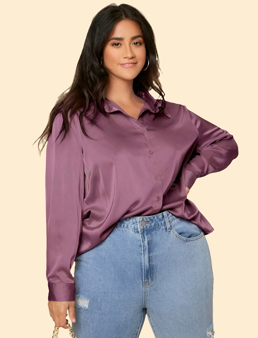 Camisa Unicolor de Talla Grande con Botón Delantero ID03