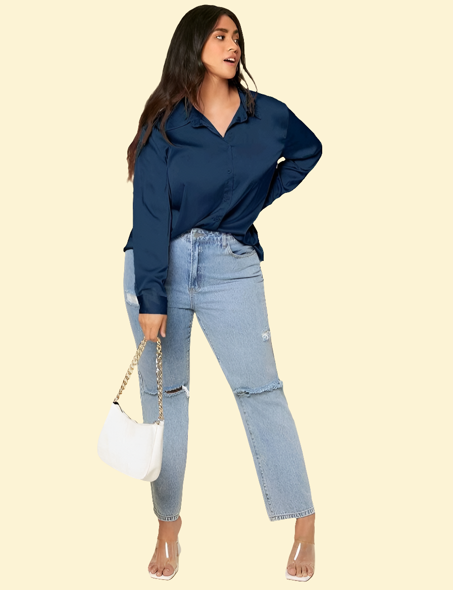 Camisa Unicolor de Talla Grande con Botón Delantero ID03