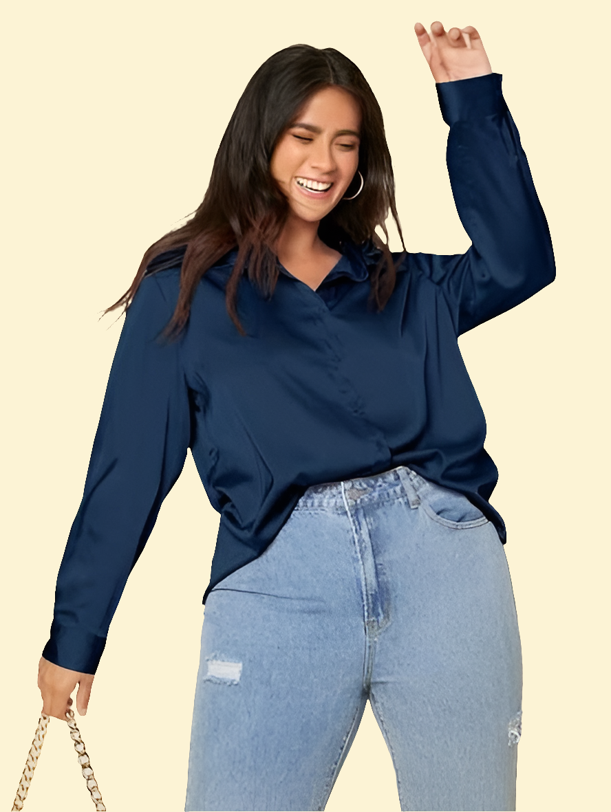 Camisa Unicolor de Talla Grande con Botón Delantero ID03
