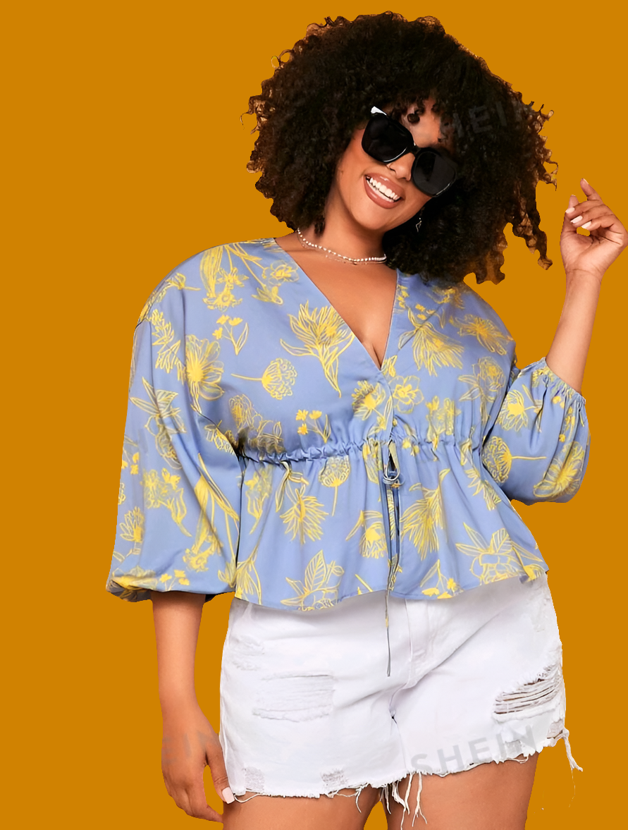 Blusa de Manga Linterna y Cuello V HX09