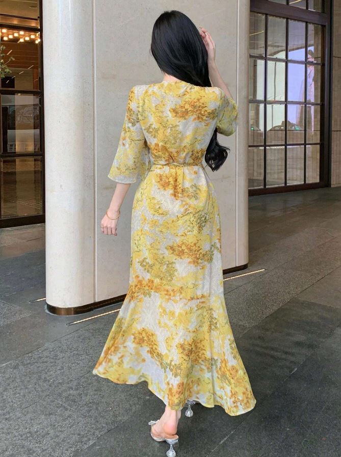 Vestido de Manga Corta y Estampado Floral GR010