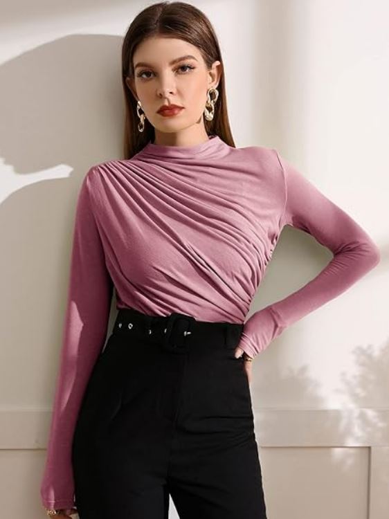 Camiseta de cuello alto fruncido IE09